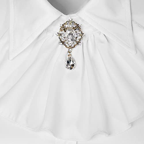 Women's Fashion Shirt Elegant Vintage Gem Brooch Ruffled Long Sleeve Blouse4