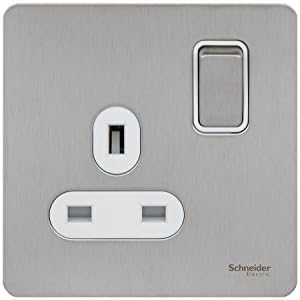 Schneider Electric Ultimate Screwless Flat Plate - Switched Single Power Socket, 13A, GU3410WSS, Stainless Steel with White Insert