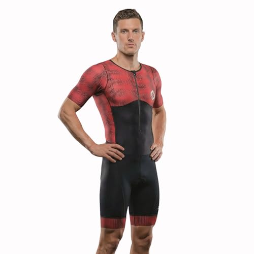 SLS3 Męskie garnitury triathlonowe - aerodynamiczny męski strój triatlonowy z rękawami - męskie tkaniny Triathlon PRO FX - męski strój triathlonowy premium - lekki triathlon męski, 2 kieszenie