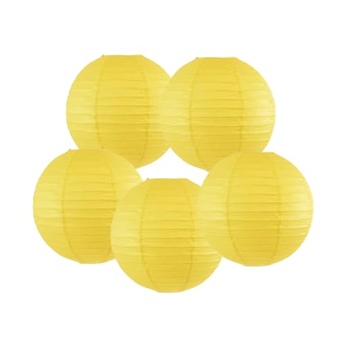 Lot de 5 lanternes en papier chinoises rondes avec abat-jour en forme de boule pour décoration de mariage, fête d'anniversaire (jaune, 10 cm)