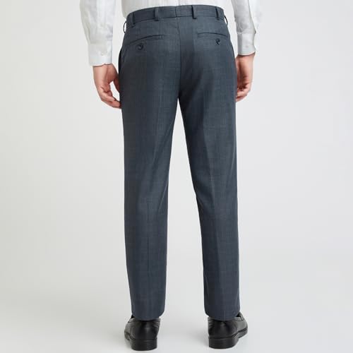 Image of Raymond Men's Slim Fit Mid Rise Structure Pattern Poly Viscose Blend Flat Front Formal Trouser