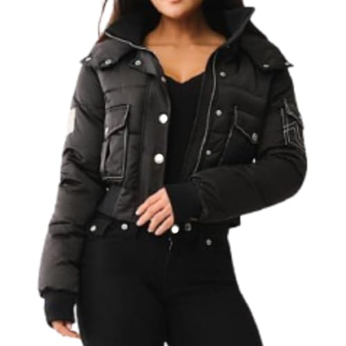 Women's Cropped Puffer Jacket, Lightweight Hooded Winter Jacket, Short Quilted Bubble Jacket