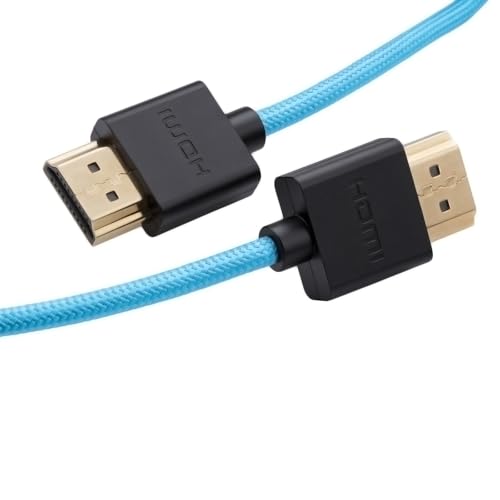 Image of 8K 4K HDMI Cable, 50cm Coiled for ATOMOS Ninja V, R5 Mark II, Sony a7v Nikon Lumix S5II Camera Monitor Gimbal, Type-A HDMI2.1, Blue Braided