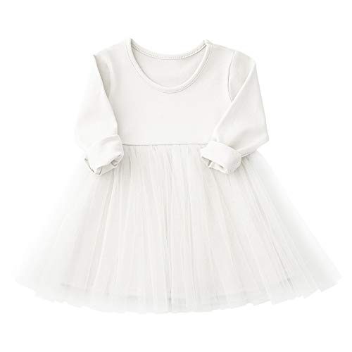 Baby Girls Black Dress Tutu Long Sleeves Ruffle Tulle 6-48m (18-24, White)