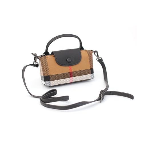 Waiyqju Bolsa feminina xadrez de luxo pequena com alça superior de lona e couro, mini bolsa de cores contrastantes, Pequeno (xadrez e preto), Small (7.5 'side length), Bolsa de mão pequena xadrez de