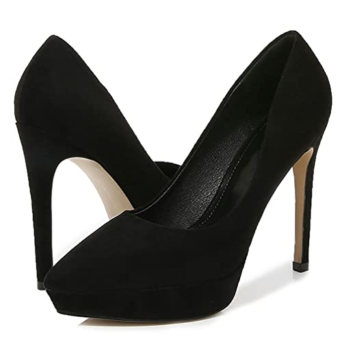 KOKOMOMO Womens Faux Suede Pointed Toe Platform Stiletto High Heel Pumps3