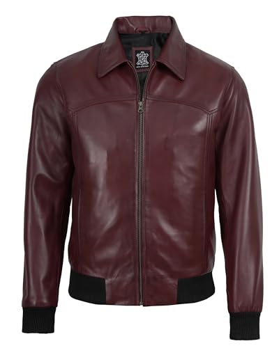 Image of Decrum Men's Bomber Leather Jacket - Vintage Style Real Lambskin Leather Jacket with Rib-Knit Cuffs and Hem