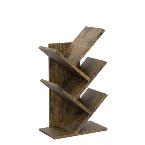 Hoctieon 4 Tier Tree Bookshelf, 4 Shelf Bookcase, Modern Book Storage, Free Standing Tree Bookcase, Utility Organizer Shelves for Home Office, Living Room, Bedroom, Rustic Brown - Image 6