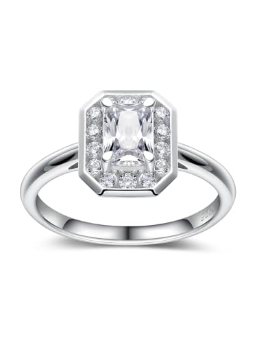 1 Carat Radiant Cut Moissanite Ring for Women, Solid 925 Sterling Silver, Size 4-11, Wedding Bands Engagement Promise Aniversary Ring, Birthday Valentines Mothers Day Ideal Gift for Her