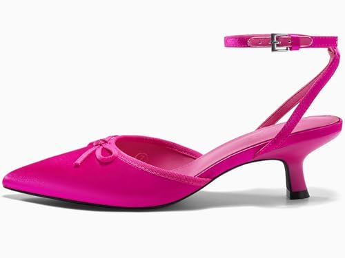 Image of Coutgo Satin Kitten Low Heels with Bow Closed Pointed Toe Short Pumps Dress Wedding Party Shoes
