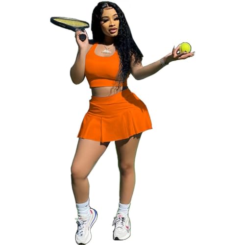 Jupe de tennis orange 2 pièces pour femme active : l'ensemble idéal du court au club