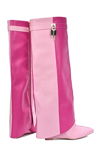 Cape Robbin Women's Wedge Boots Knee High Pull On Pointed Fold Over Wedge Heel Boots3