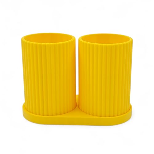 Image of Tooth Brush Holder Bathroom, Brush Holder for Bathroom Organizer, Toothbrush Holder Stand, Brush Stand, Comb Holder, Hostel Essentials for Girls College, Toothpaste Holder (Yellow)