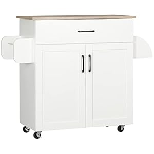 HOMCOM Dessert îlot de Cuisine Multi-rangements 1 tiroirs 1 Placard 2 Portes avec étagère réglable Porte-torchons et Porte-épices – MDF Blanc
