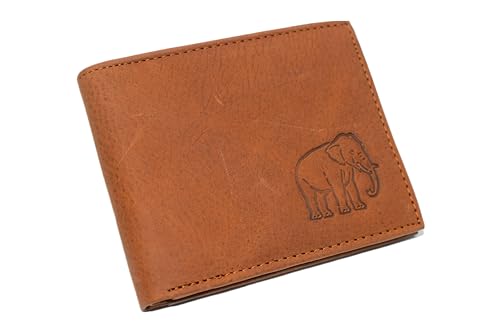 MARSHAL RFID Blocking Elephant Genuine Leather Bifold Trifold Wallet for Men (Bifold)