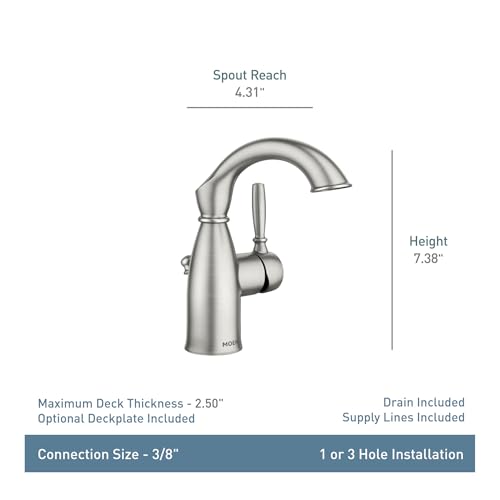 Moen Sarona Spot Resist Brushed Nickel One-Handle Single Hole Rustic Farmhouse Bathroom Sink Faucet with Optional Deckplate, 84144SRN