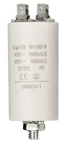 LORTECH Permanentkondensator 6,3 µF – Ø30x56 Mm, 220V/450V, 50 Hz, Flacher Boden, Faston 6,3 Mm – Made In Italy