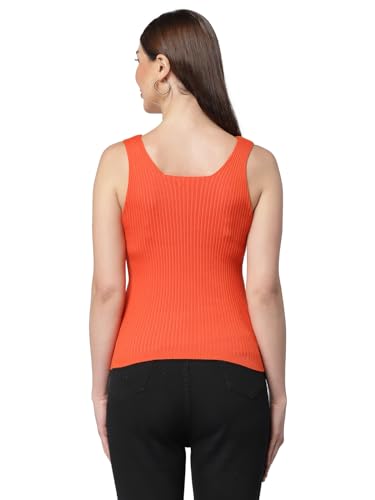 Image of Kalt Women Knitted, Ribbed Cotton Fitted Sleeveless V-Neck Cami Tank Top for Women Stylish