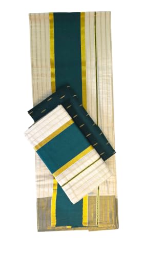 Image of Womens Kuthampully Set Mundu With Golden & Stripes Kara