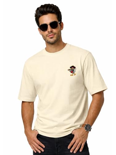 Image of Veirdo Men's Cotton Oversized Fit Oversized Baggy Fit Drop Shoulder Cool and Stylish Graphic Printed Design Half Sleeve T-Shirt (Available Sizes: S to 2XL)
