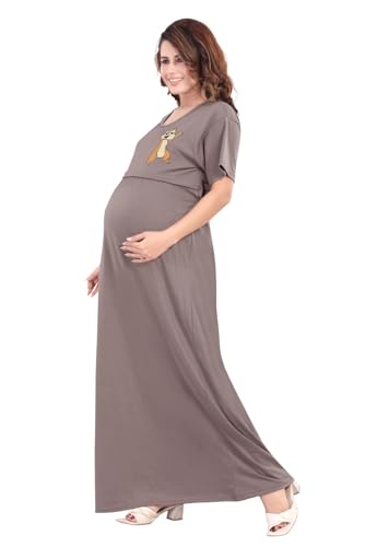 Image of Fabme Women's Full Length Printed Pre and Post Pregnancy Pure Cotton Nursing Nightdress Nighty