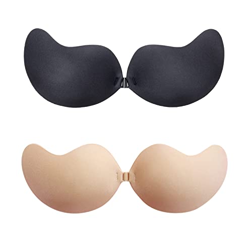 Anguxer Klebe BH Push up, 2 PCS unsichtbarer BH, wiederverwendbarer, Klebe BH für rückenfreies Kleid, Brautkleider, Weste und mehr (B) Cover