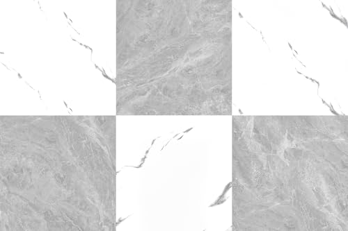 30-Pack Peel and Stick Vinyl Floor Tile Polish 12x12 inch, Strong Adhesive Vinyl Flooring Plank for Bathroom, Renters, Kitchen, Light Grey&White Marble (15 per Color)