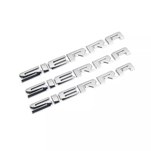 Image of 3PC Chrome Sierra Nameplates Letter Emblems Badges 2007 to 2019 Glossy for 2500Hd 3500Hd Sierra Emblem