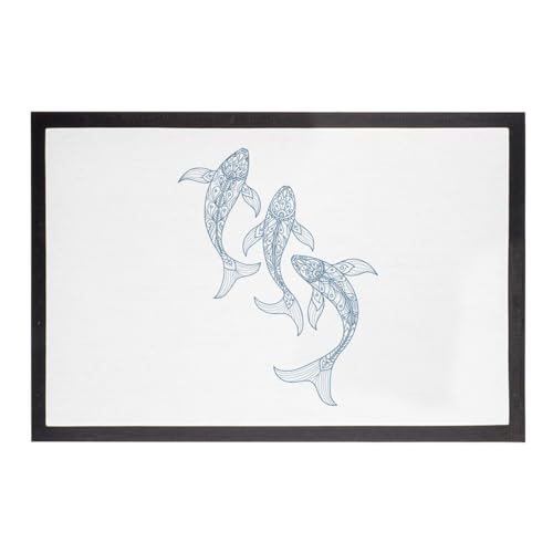 Paillasson poissons ésotériques blanc entrée propre boho - 2