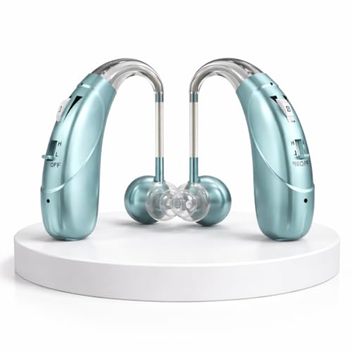 Image of Rechargeable Digital BTE Hearing Aid for Old Age with Type-C Charging for Severe to Profound Hearing Loss - Volume Control | Noise Reduction | Comfort Fit for Adults & Seniors (6 Month Warranty) (Mint-Green, For Both Ear)