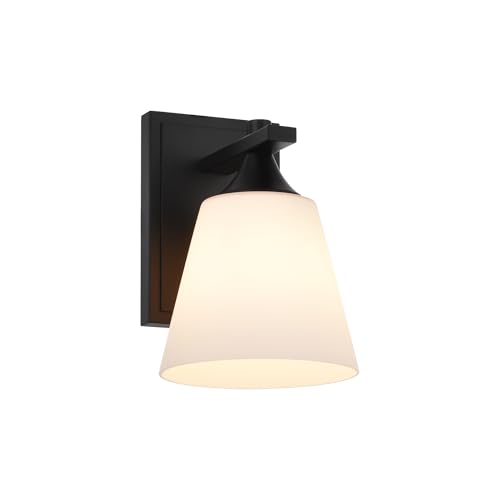 Image of Black Wall Sconce Light, American Sconces Wall Lighting, Traditional 1 Light Bathroom Vanity Lighting with Opal Glass Shade, Wall Light for Bedroom Bathroom Living Room Entryway Hallway