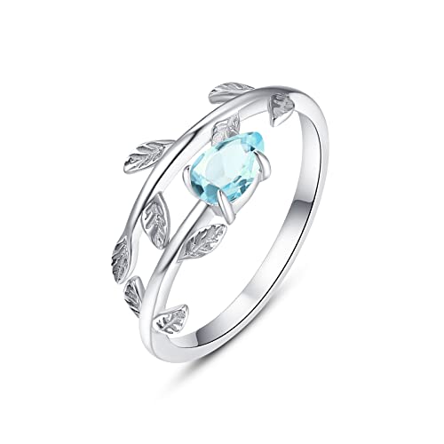 PRAYMOS 925 Sterling Silver Leaf Birthstone Rings Adjustable Open Ring for Women with Jewelry Box Size 7-9