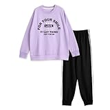 パジャマ ガールズ 綿100% スウェット素材 柔らかい 快適 上下セット 長袖 胸プリント 春 秋 パープル 通気性 150サイズ