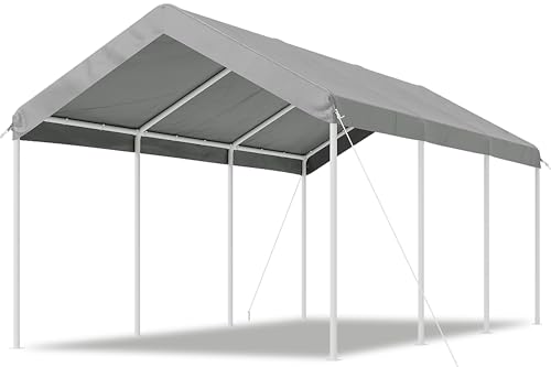 Image of Aoxun 10x20 FT Carport, Heavy Duty Car Canopy Portable Garage, Gray