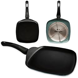 Sartenes Cuadradas Induccion Quttin - Parrilla Asadora Antiadherente de inducción Venus con Mango. Para todo tipo de cocinas. Aluminio Forjado Doble Capa. Resistente Duradera Calidad. Color Azul. Parrilla Cuadrada 24 cm