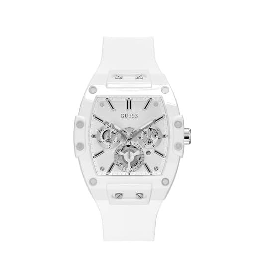 GUESS Relógio masculino casual multifuncional de 43 mm – Caixa de policarbonato branca com mostrador esqueleto branco e pulseira de silicone branca, Branco, Relógio de quartzo