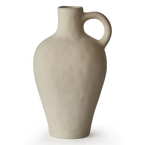 Jarrón de cerámica decoración blanca, jarrones rústicos de granja para decoración del hogar, jarrón moderno de flores blanco mate para estantería, mesa estética, decoración de mesa