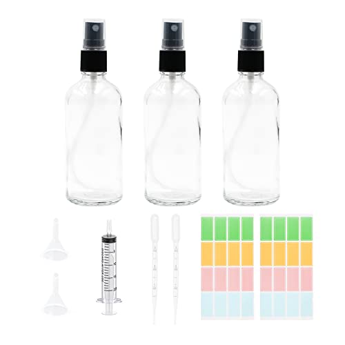 3 Stück 100ml Sprühflasche Glas, Transparente Parfüm Zerstäuberflasche Leere Sprühflasche zum Befüllen, Klein Tragbar Parfüm Zerstäuber für Unterwegs Ätherisches Öle Kosmetik Aromatherapie (3 X 100ml) Cover