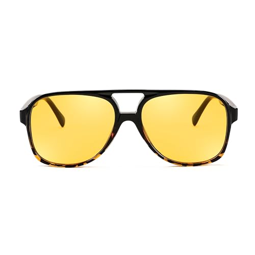 Image of FEISEDY Vintage Retro 70s Plastic Aviator Sunglasses Women Men Classic Large Squared Frame B2751