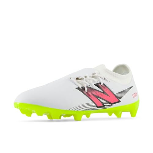 New Balance Unisex Furon Dispatch Fg V7+ Soccer Shoe, White/Hi-Lite/Neon Pink, 12 US Men