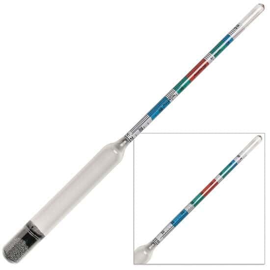 Cole-Parmer Triple Scale Beer and Wine Hydrometer, Glass; 0.99-1.162 SpGr, 0-35° Brix, 0-20% PAV