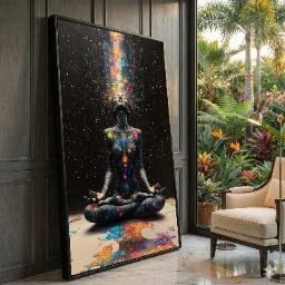 Art spirituel galactique sur grande toile chakras de qualité