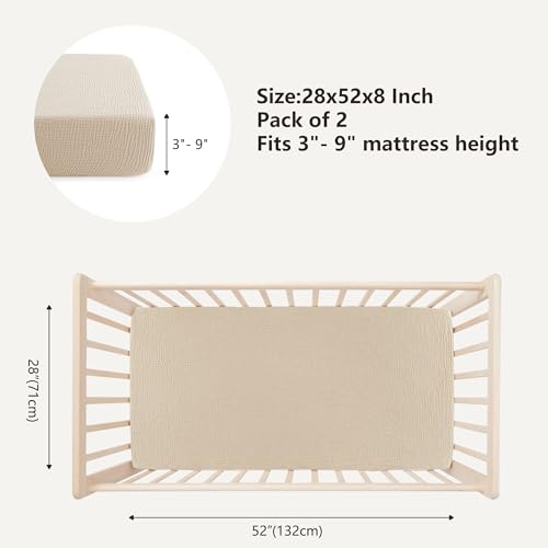 Image of Bearmoss Muslin Crib Sheets 100% Cotton Baby Crib Sheets Fitted for Standard Crib Mattress & Toddler Bed Mattress 52 inchx28 inch Soft Breathable Crib Sheet Neutral for Boys Girls - 2 Pack (Oat Latte)
