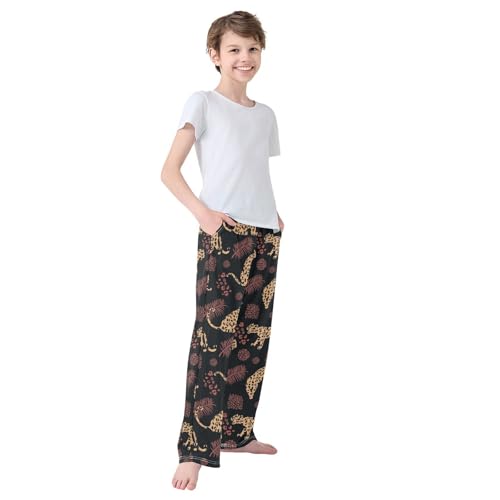 Boys' Pants Leopard Tropical Leaf Long Bottoms Jogger Pants Elastic Waist Trousers with Pockets S-XL4