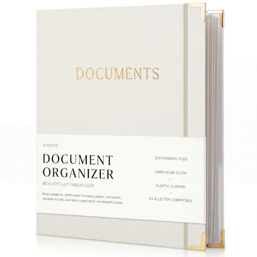 Important Document Organizer Set with Folders - Complete Linen Ring Binder