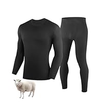 YESWEL Ensemble de sous-vêtements pour homme, 100 % mérinos, sous-vêtements thermiques doux, chauds en laine mérinos, sous-vêtements de ski, t-shirt à manches longues et pantalon (taille M-XXL), Noir
