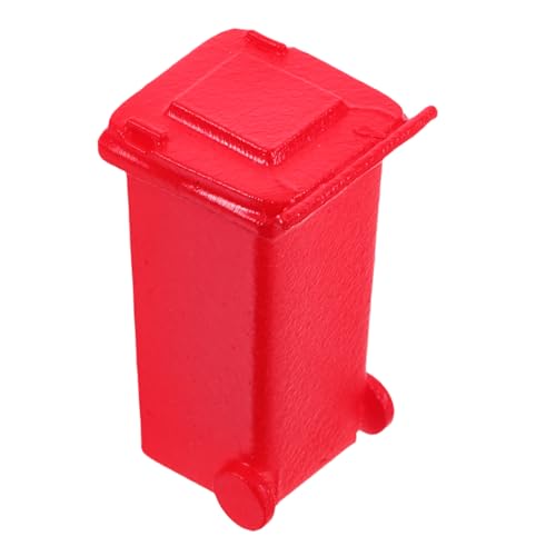 Vaguelly Modelo de contenedor de Polvo casa de muñecas de buzón Bote de Basura con Tapa decoración de casa de muñecas decoración para maquetas Cubo de Basura de simulación aleación Rojo