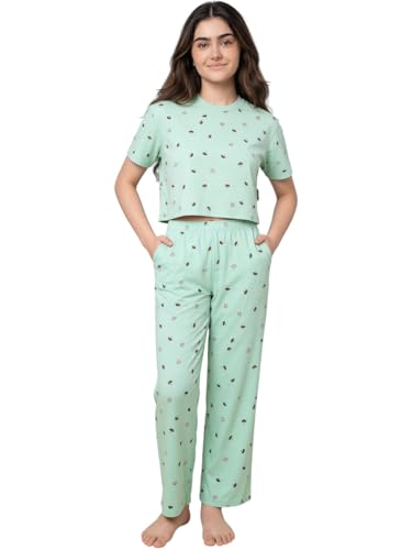 Image of Li'l Tomatoes Girls Cotton Night Suit Set | 100% Cotton Summer Co-Ord Set | Half Sleeve T-Shirt & Full Length Pajama | Soft & Breathable Printed Clothing Set | 9-16 Years