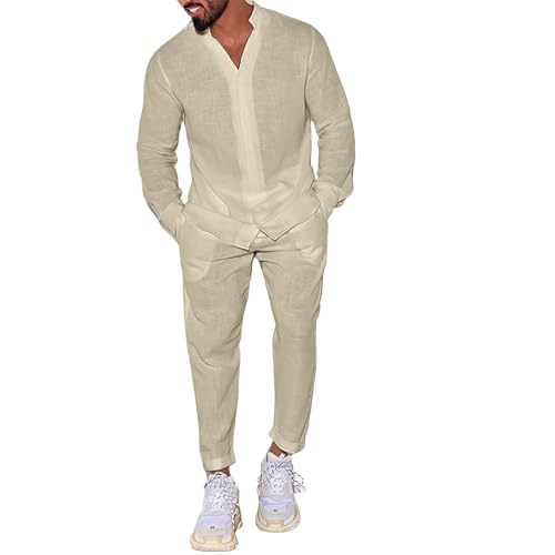 Costume de smoking homme en coton et lin kaki pour le printemps et l'automne en taille XXL