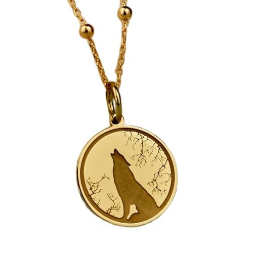 Bijou loup collier unisexe en argent doré avec chaîne 45cm gravée